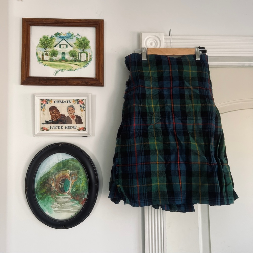 Vintage handmade wool kilt clan Baillie tartan